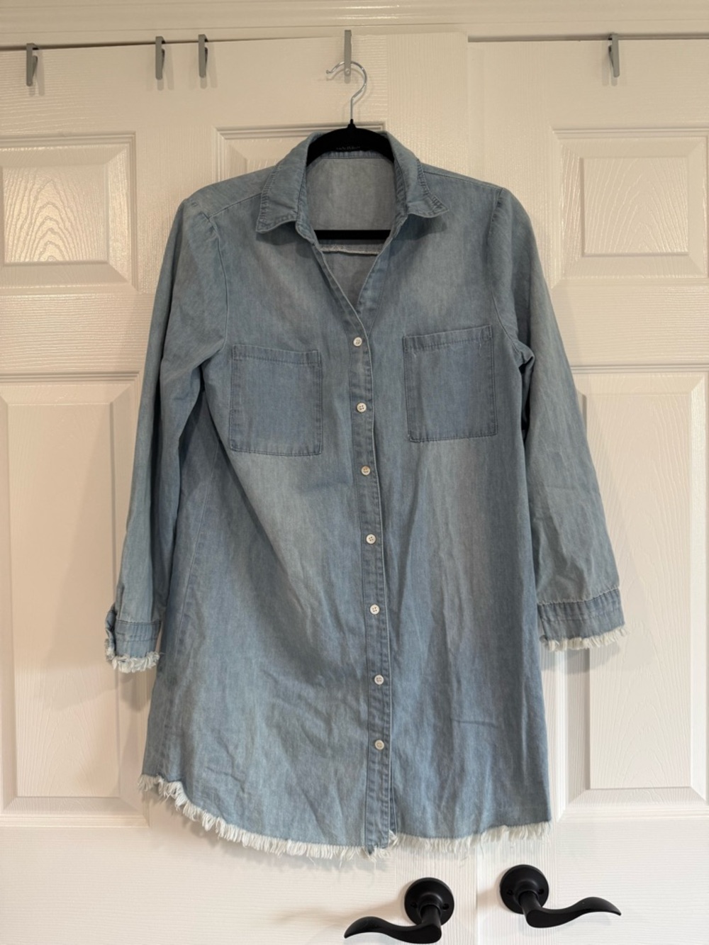 Light Wash Denim Long Sleeve Shirt Dress